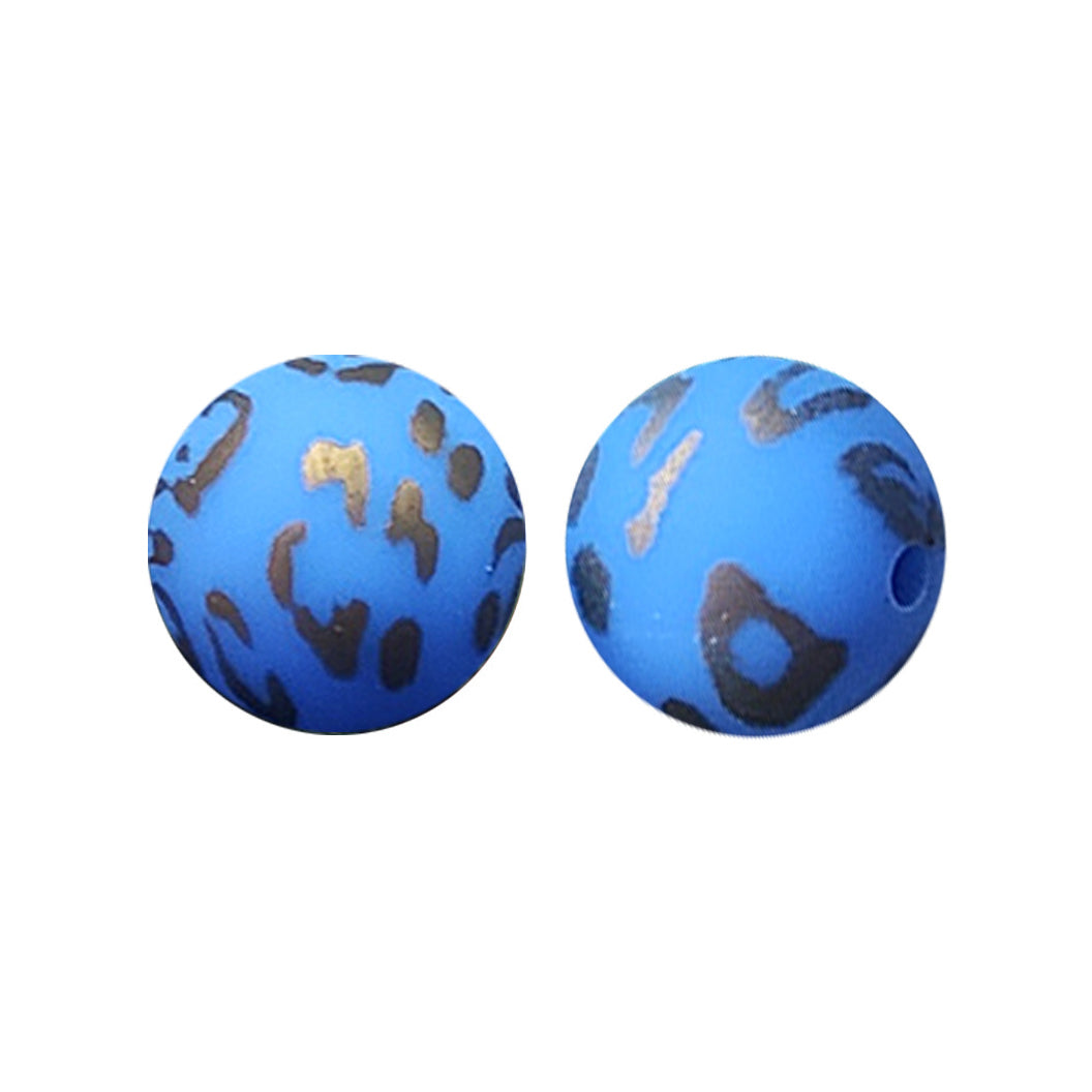 15mm Blue Gold Leopard Print Round Silicone Beads ZR#15